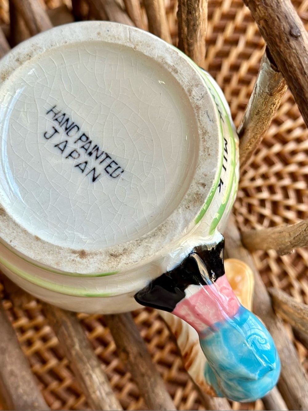 Vintage Set of Always Drink Milk Ceramic Animal Handle Mugs Cream Pastel Accents - Picture 9 of 10